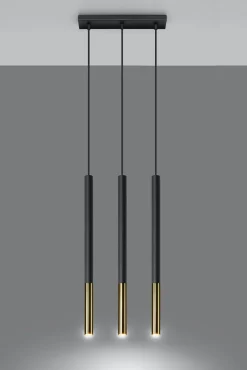 Hängelampen|Moderne Lampen*Sollux Hängelampe Metall Schwarz Gold länglich 3-flammig G9