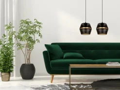 Hängelampen|Bürolampen*Belis Hängelampe Metall Schwarz Gold E27 50 cm lang 2-flammig