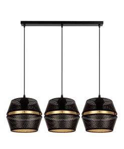 Hängelampen|Bürolampen*Belis Hängelampe Metall Schwarz Gold E27 70 cm lang 3-flammig