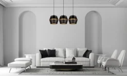 Hängelampen|Bürolampen*Belis Hängelampe Metall Schwarz Gold E27 70 cm lang 3-flammig