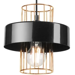 Bürolampen|Küchenlampen*Lamkur Hängelampe Metall Schwarz Gold Ø 20 cm E27 höhenverstellbar