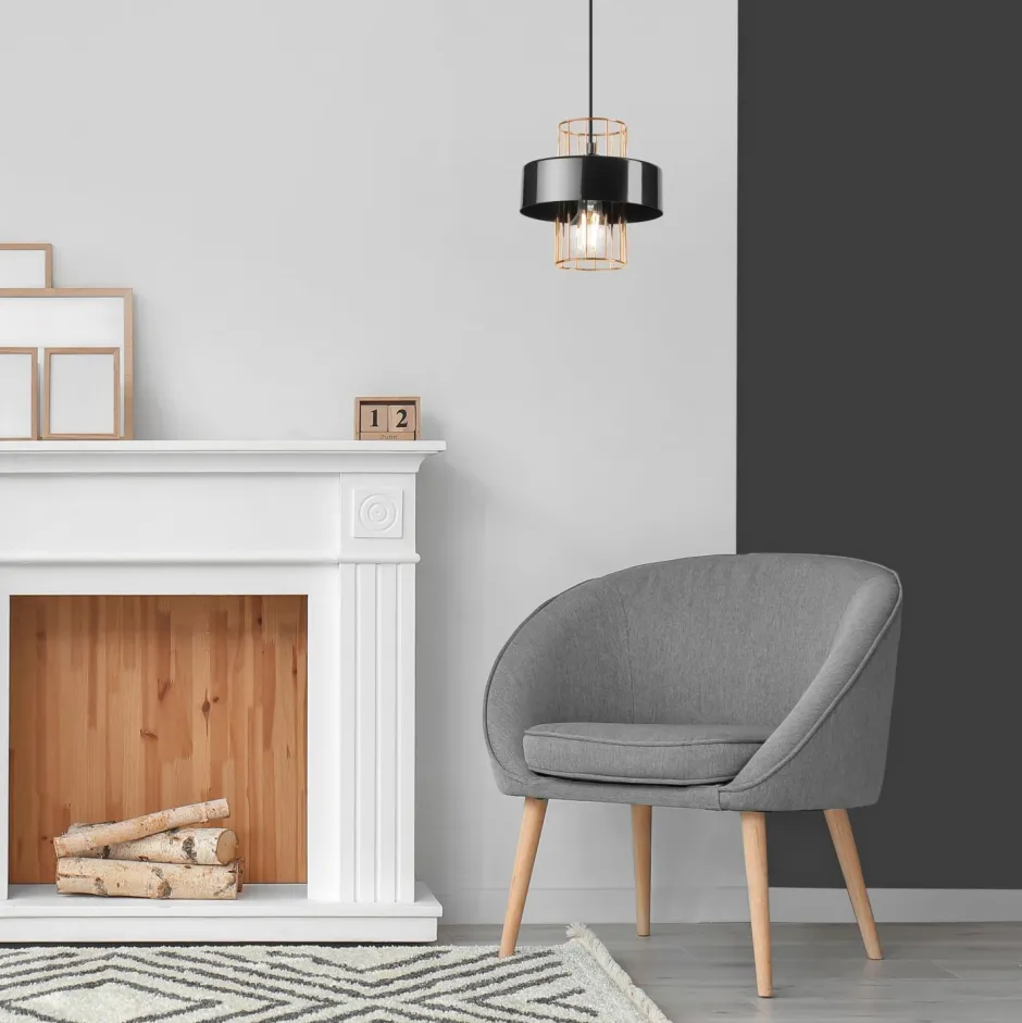 Bürolampen|Küchenlampen*Lamkur Hängelampe Metall Schwarz Gold Ø 20 cm E27 höhenverstellbar