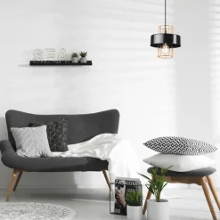 Bürolampen|Küchenlampen*Lamkur Hängelampe Metall Schwarz Gold Ø 20 cm E27 höhenverstellbar