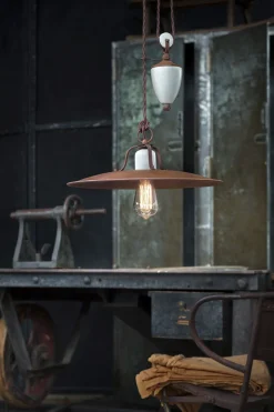 Ferroluce Hängelampe Metall verstellbar Creme Rostbraun E27< Wohnzimmerlampen|Keramiklampen