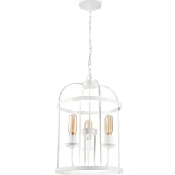 Bürolampen|Rustikale Lampen*Lamkur Hängelampe Metall Weiß Ø 35,5 cm 3-flammig E27 Rustikal