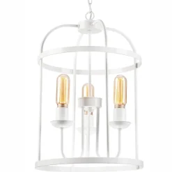 Bürolampen|Rustikale Lampen*Lamkur Hängelampe Metall Weiß Ø 35,5 cm 3-flammig E27 Rustikal