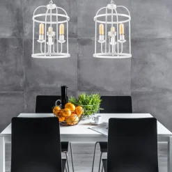 Bürolampen|Rustikale Lampen*Lamkur Hängelampe Metall Weiß Ø 35,5 cm 3-flammig E27 Rustikal