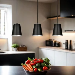 Hängelampen|Esszimmer Lampen*Emibig Hängelampe mit Schirm Schwarz Metall 3-flammig E27