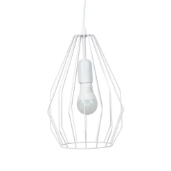 Hängelampen|Esszimmer Lampen*Easylight Hängelampe mit Stecker Weiß Käfig Schirm 5,5 m lang