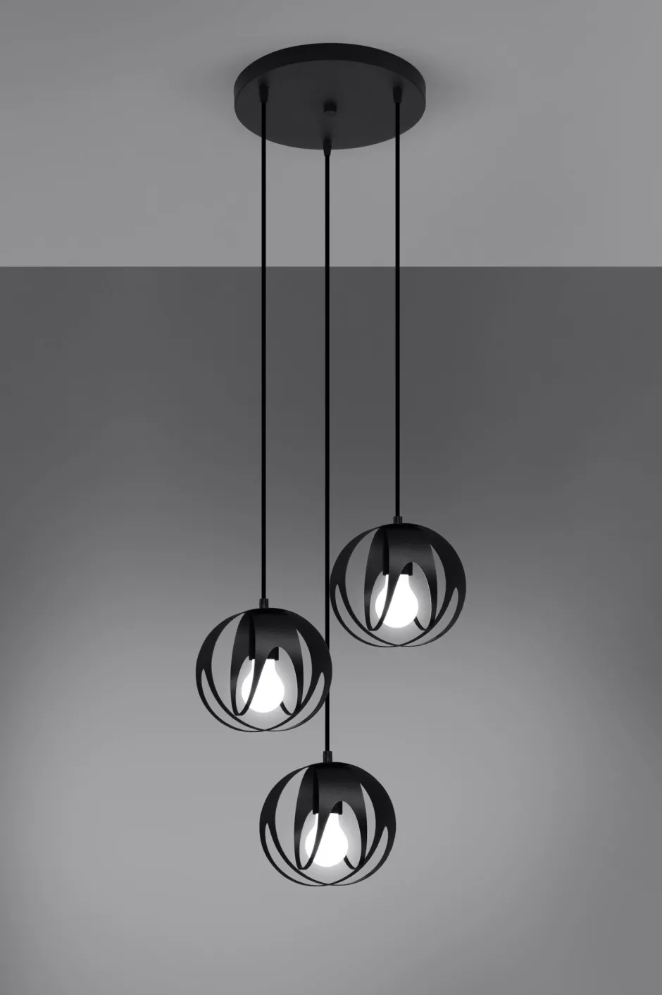 Sollux Hängelampe Modern Ø 30 cm Metall 3-flammig E27 Schwarz< Hängelampen|Esszimmer Lampen