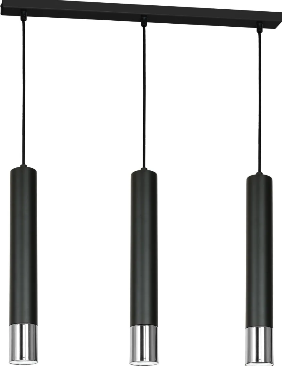 Luminex Hängelampe Modern Metall 3 flammig Schwarz Chrom< Hängelampen|Wohnzimmerlampen