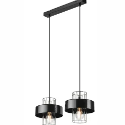 Lamkur Hängelampe Modern Metall 2-flammig Schwarz Chrom E27 AFINA< Bürolampen|Küchenlampen