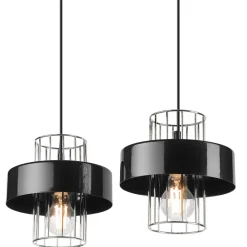 Lamkur Hängelampe Modern Metall 2-flammig Schwarz Chrom E27 AFINA< Bürolampen|Küchenlampen