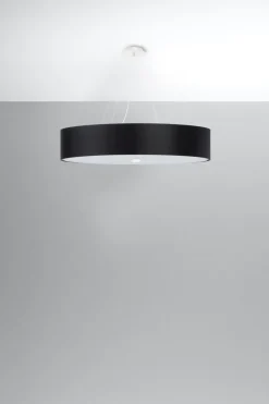 Sollux Hängelampe Modern rund Ø 80 cm groß Schwarz Stoff Glas< Wohnzimmerlampen|Stofflampen