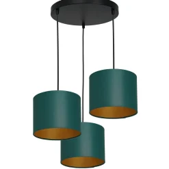 Hängelampen|Bürolampen*Luminex Hängelampe Petrol Gold Stoff Metall 3-flammig blendarm