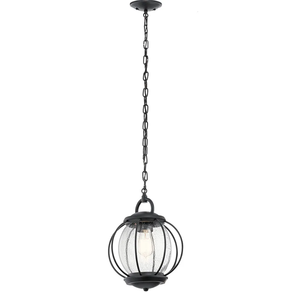 Gartenlaternen|Vintage Lampen*Elstead Hängelampe POND Schwarz rund Glas Vintage außen