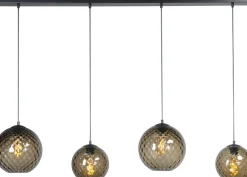 Hängelampen|Kugellampen*Masterlight Hängelampe Rauchglas 4 Pendel Schwarz Kugelschirm