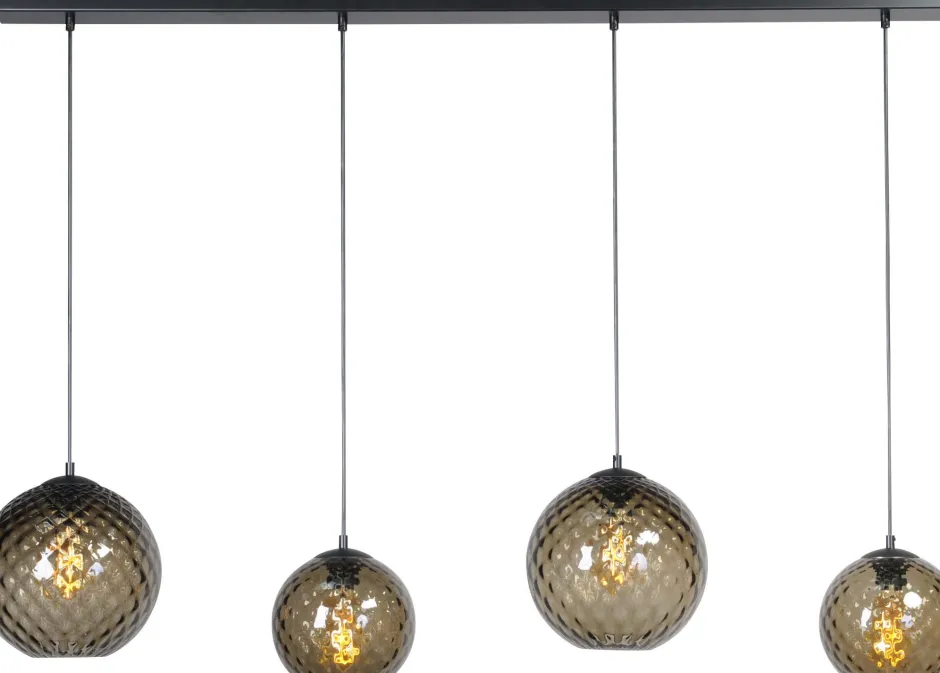 Hängelampen|Kugellampen*Masterlight Hängelampe Rauchglas 4 Pendel Schwarz Kugelschirm