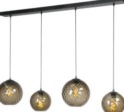 Hängelampen|Kugellampen*Masterlight Hängelampe Rauchglas 4 Pendel Schwarz Kugelschirm