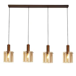 Searchlight Hängelampe Rauchglas B: 142 cm 4-flammig E27 Braun Bernstein< Hängelampen|Wohnzimmerlampen