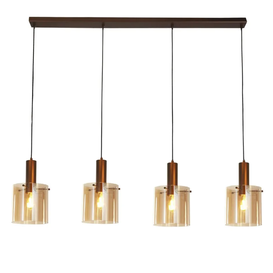 Searchlight Hängelampe Rauchglas B: 142 cm 4-flammig E27 Braun Bernstein< Hängelampen|Wohnzimmerlampen