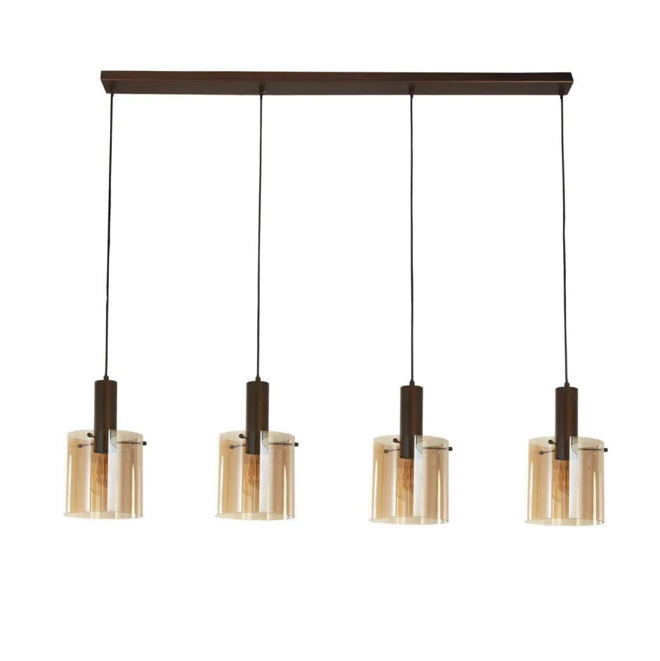 Searchlight Hängelampe Rauchglas B: 142 cm 4-flammig E27 Braun Bernstein< Hängelampen|Wohnzimmerlampen