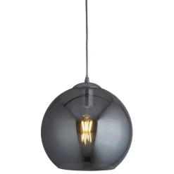Searchlight Hängelampe Rauchglas E27 Ø 30 cm Kugel Schirm Grau Schwarz< Wohnzimmerlampen|Glaslampen