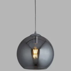 Searchlight Hängelampe Rauchglas E27 Ø 30 cm Kugel Schirm Grau Schwarz< Wohnzimmerlampen|Glaslampen