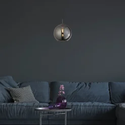 Searchlight Hängelampe Rauchglas E27 Ø 30 cm Kugel Schirm Grau Schwarz< Wohnzimmerlampen|Glaslampen