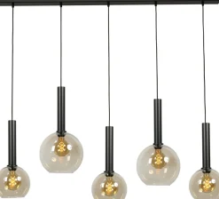 Masterlight Hängelampe Rauchglas Metall 5-flammig Schwarz ELRIC< Kugellampen|Glaslampen