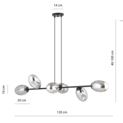 Bürolampen|Kugellampen*Emibig Hängelampe Rauchglas verstellbar 120 cm lang