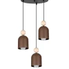 Hängelampen|Bürolampen*Belis Hängelampe Rostbraun Metall Holz 3-flmg E27 Ø36 cm rund