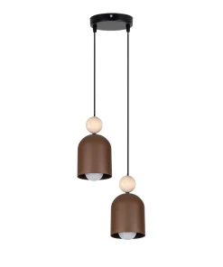 Hängelampen|Bürolampen*Belis Hängelampe Rostbraun Metall Holz 2-flmg E27 Ø21 cm rund