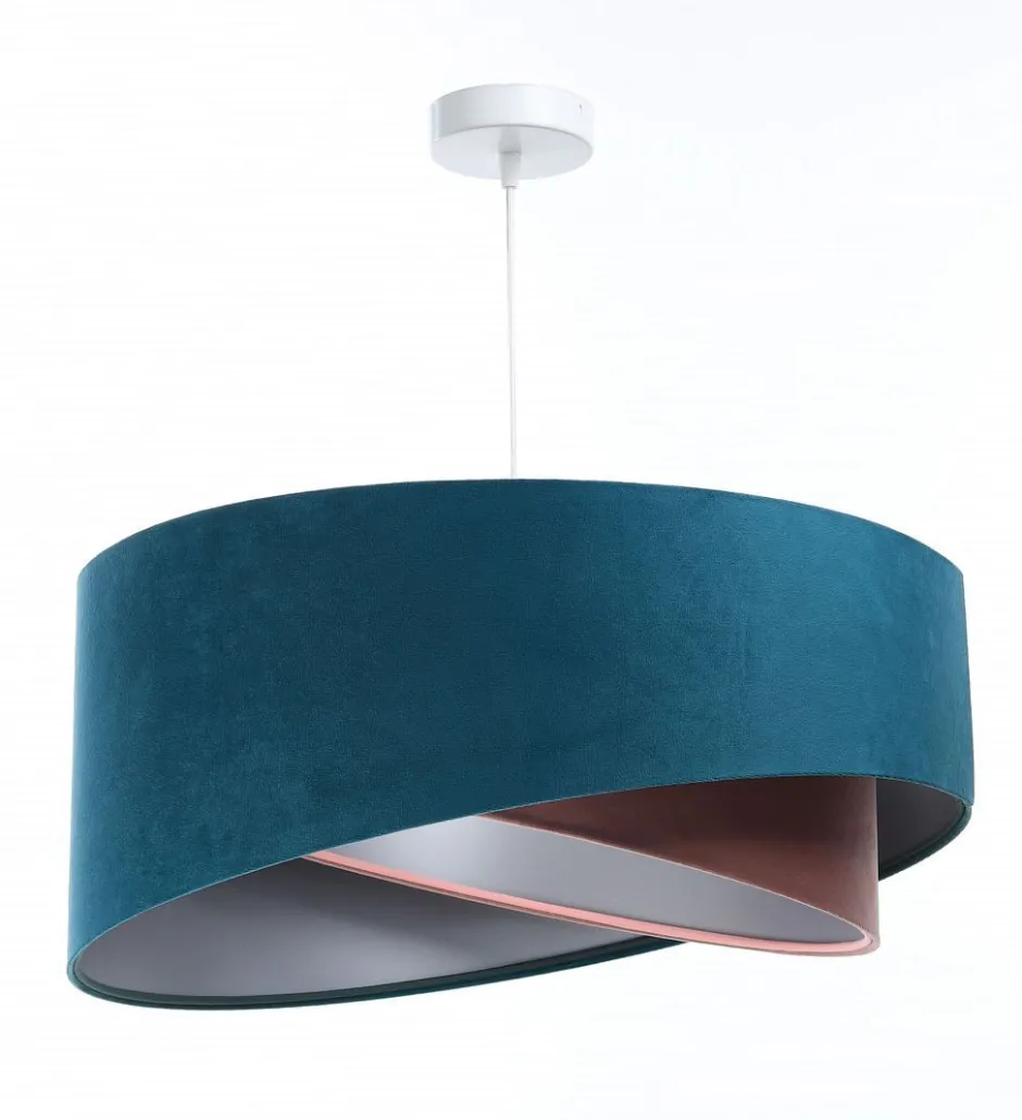 Wohnzimmerlampen|Stofflampen*BPS Koncept Hängelampe rund Ø 50 cm E27 Türkis Rosa Silber Stoffschirm