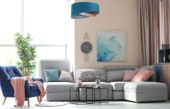 Wohnzimmerlampen|Stofflampen*BPS Koncept Hängelampe rund Ø 50 cm E27 Türkis Rosa Silber Stoffschirm