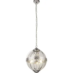 Searchlight Hängelampe rund Ø 32 cm Jugendstil Kugel Schirm Chrom Klar< Hängelampen|Esszimmer Lampen