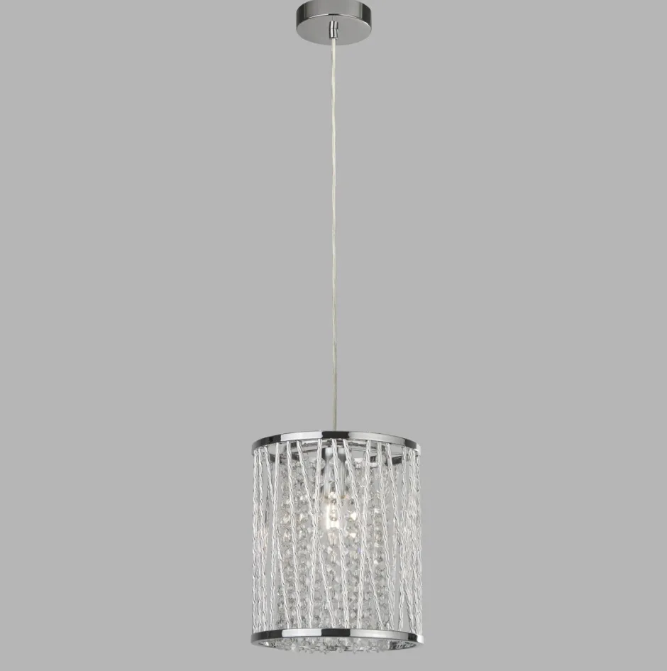 Searchlight Hängelampe rund Ø 21 cm Kristall E27 Chrom Klar< Hängelampen|Esszimmer Lampen