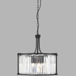 Searchlight Hängelampe rund Ø 50 cm Kristall Art Déco Schwarz Klar< Hängelampen|Esszimmer Lampen