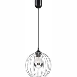 Hängelampen|Bürolampen*Lamkur Hängelampe rund Ø 24 cm Metall Draht Schwarz Chrom KARNA