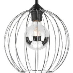 Hängelampen|Bürolampen*Lamkur Hängelampe rund Ø 24 cm Metall Draht Schwarz Chrom KARNA