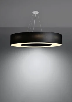 Sollux Hängelampe rund Ø 90 cm Schwarz Stoff Schirm 8x E27< Hängelampen|Wohnzimmerlampen