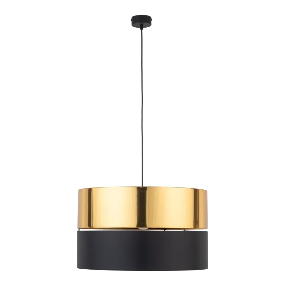 Hängelampen|Esszimmer Lampen*TK Lighting Hängelampe rund Ø 50 cm Stoff Metall E27 Schwarz Gold