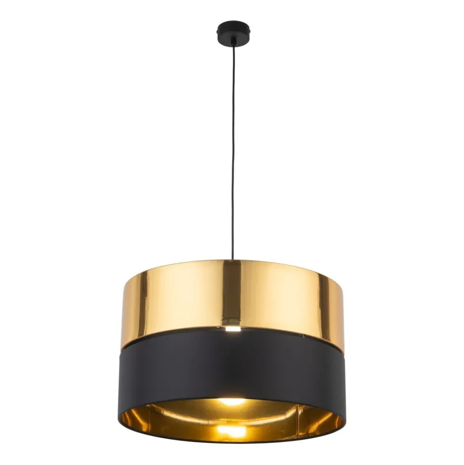 Hängelampen|Esszimmer Lampen*TK Lighting Hängelampe rund Ø 50 cm Stoff Metall E27 Schwarz Gold
