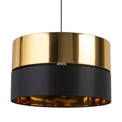 Hängelampen|Esszimmer Lampen*TK Lighting Hängelampe rund Ø 50 cm Stoff Metall E27 Schwarz Gold