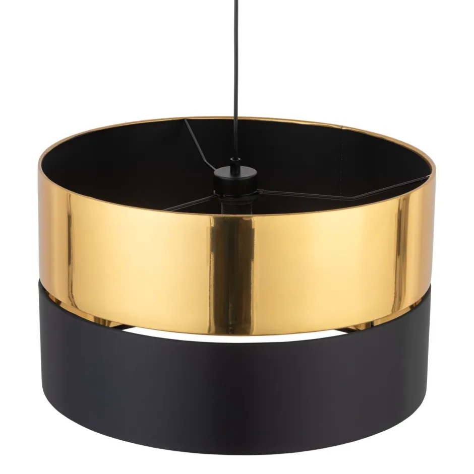 Hängelampen|Esszimmer Lampen*TK Lighting Hängelampe rund Ø 50 cm Stoff Metall E27 Schwarz Gold