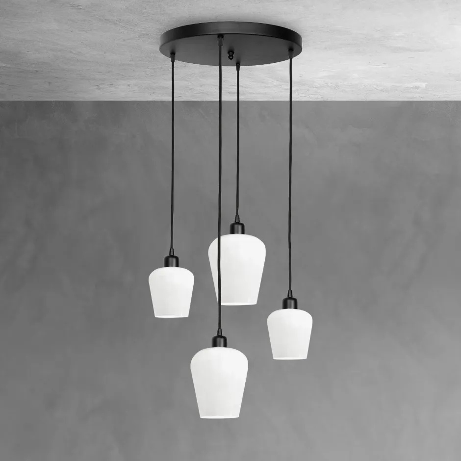 Giovanni Battista Hängelampe rund D: 49,5 cm Glas Messing Eisen Schwarz Weiß< Bürolampen|Lampen Aus Aller Welt