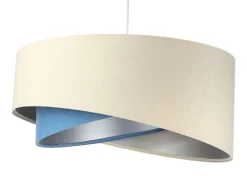 BPS Koncept Hängelampe rund D: 50 cm Stoff Creme Blau Silber E27 Modern< Bürolampen|Schlafzimmer Lampen