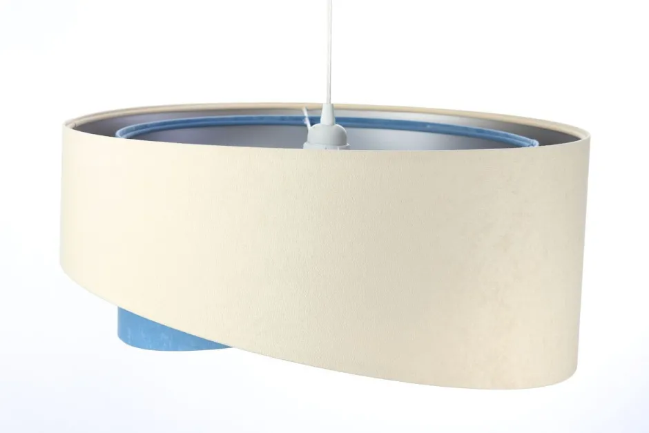 BPS Koncept Hängelampe rund D: 50 cm Stoff Creme Blau Silber E27 Modern< Bürolampen|Schlafzimmer Lampen