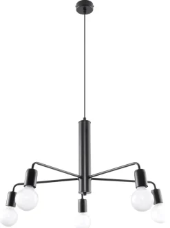 Hängelampen|Wohnzimmerlampen*Sollux Hängelampe Schwarz Ø 60 cm Retro 5-flammig E27
