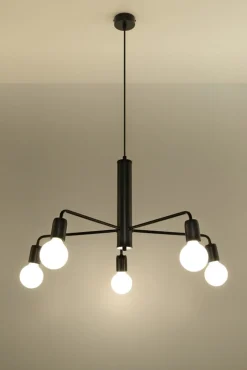 Hängelampen|Wohnzimmerlampen*Sollux Hängelampe Schwarz Ø 60 cm Retro 5-flammig E27